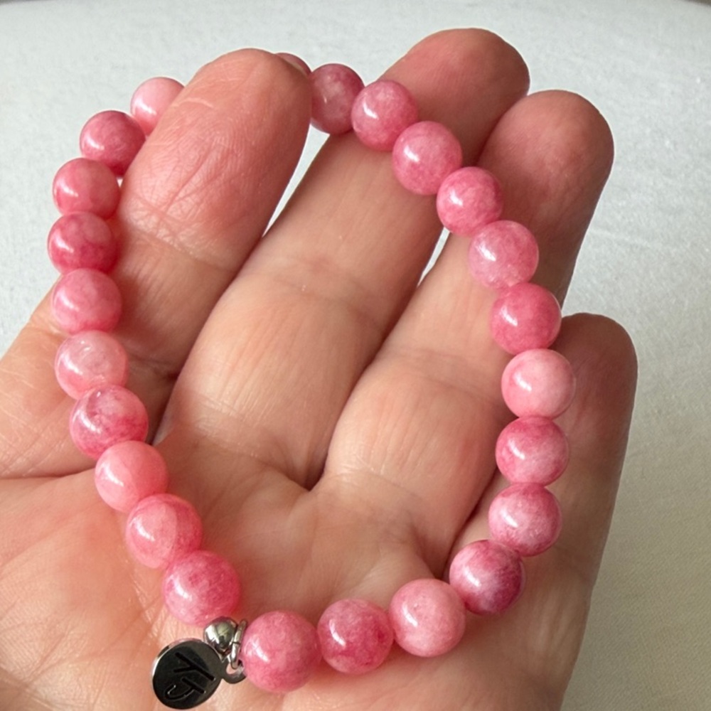 T Jazelle Pink Jade Stone Beaded Bracelet
